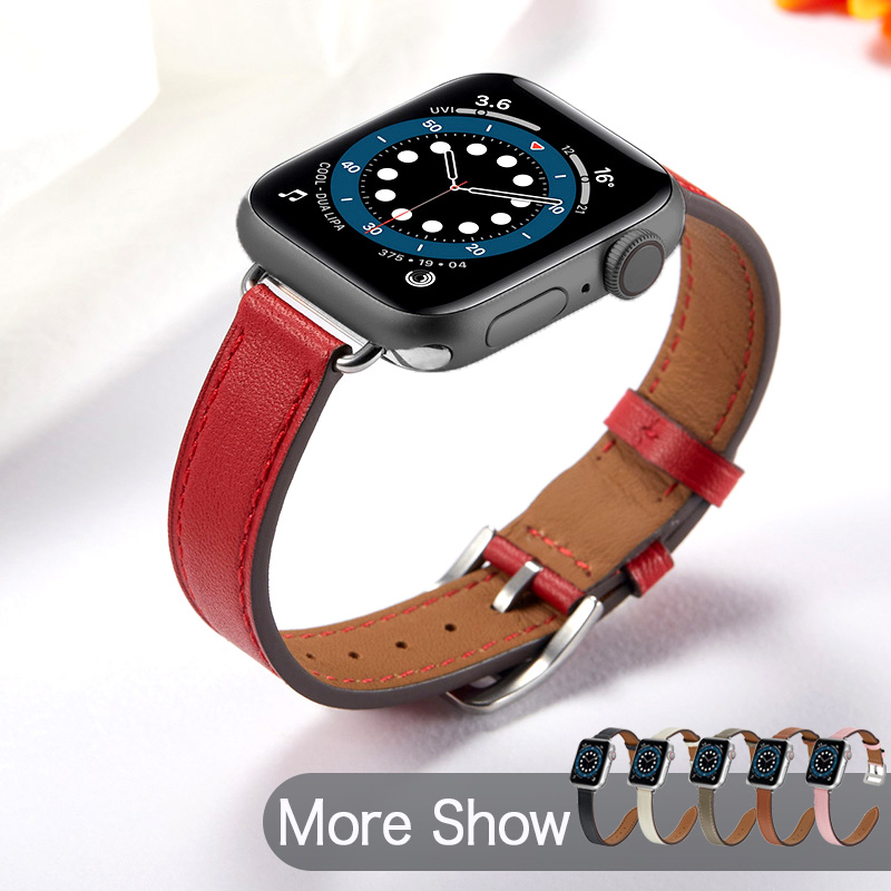 适用iwatch7苹果手表表带小蛮腰apple watch6/se/5/4/3/2/1代爱马仕真皮细款单圈男女个性潮流38/40/42/44mm