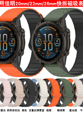 适用佳明飞耐时Garmin Fenix8/Fenix7X/x5/x6/EpixPro/F955/965/S70磁吸硅胶佳明5s6s7splus双色表带20mm22mm