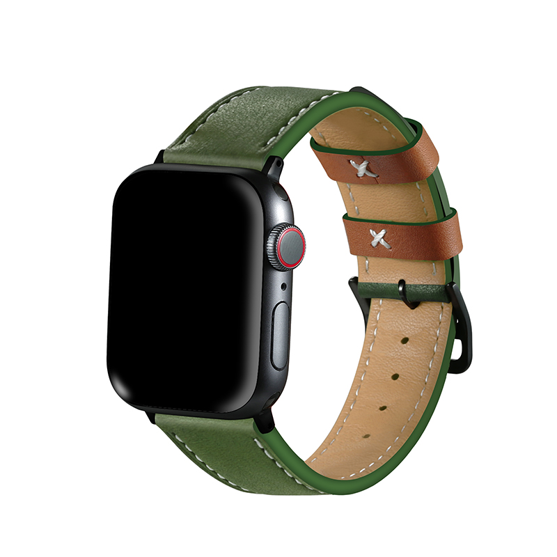 适用apple watch7/8/9代表带休闲苹果手表带iwatch56代软真皮牛皮腕带45mm41/49 ultra2男女潮SE2运动透气s10