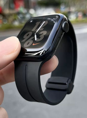 适用iwatch8 9 10代表带磁吸折叠扣苹果手表applewatch表带s7/6/se潮运动降落伞硅胶ultra高级s11 46/45/49mm