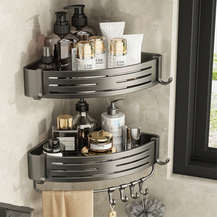 枪灰免打孔太空铝浴室置物架卫生间三角篮挂架洗手间墙角收纳架子