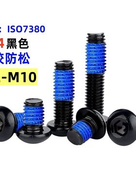 电泳黑色304不锈钢盘头内六角圆杯点胶螺丝元杯防松涂螺钉M2-M10