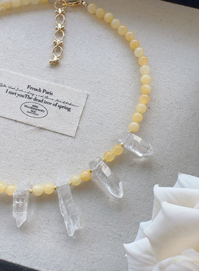 设计诗·暖日白水晶黄米玉个性异形珠原创夸张中古时尚项链颈链