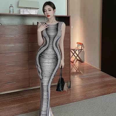 实拍时尚花纹长裤礼服修身拖地