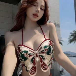 性感蕾丝蝴蝶刺绣吊带背心女内搭外穿设计感小众修身 上衣 显瘦短款