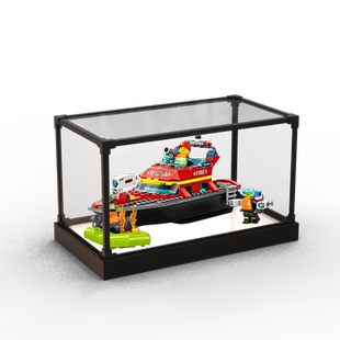 防尘收纳盒适用乐高60373 消防救援艇模型玩具拼装亚克力展示盒