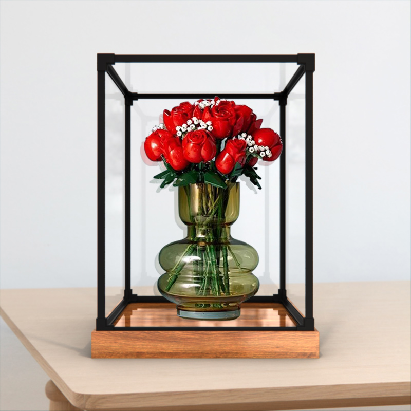 透明亚克力收纳盒适用乐高10328玫瑰花积木模型玩具防尘罩展示盒