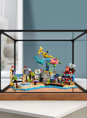 展示盒适用乐高41737好朋友海滩游乐园 模型玩具亚克力收纳防尘罩