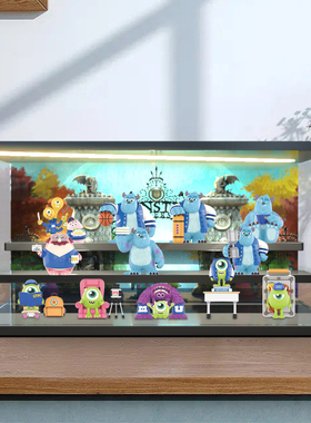 适用泡泡玛特迪士尼皮克斯怪兽大学OK兄弟会系列盲盒场景盒收纳盒