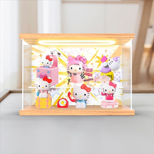 灯光亚克力收纳盒适用HelloKitty盲盒萌动信号凯蒂猫发条可动手办