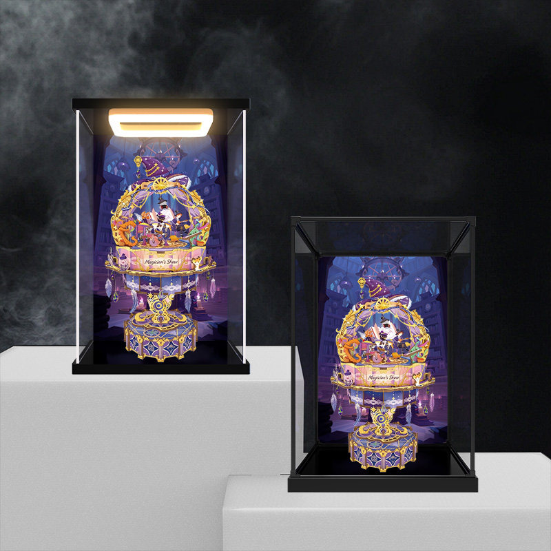 适用八音盒魔法师的演出拼装玩具积木模型亚克力高清带灯光收纳盒