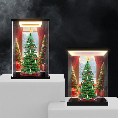 冰鹏适用乐高40573圣诞树氛围积木模型拼装玩具亚克力灯光收纳盒