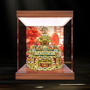 灯箱款亚克力收纳盒适用拼酷十里红妆点翠妆奁3D立体拼图金属模型