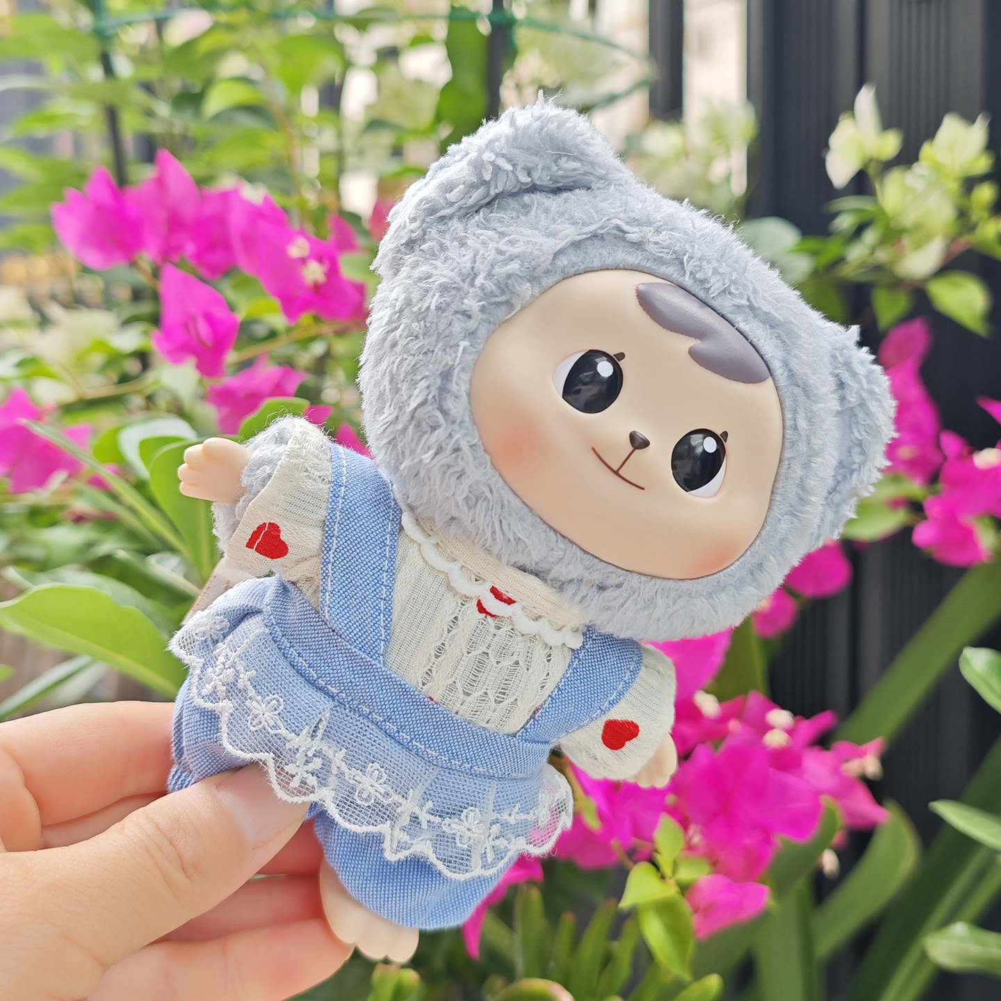 Bao-ao抱抱系列搪胶脸挂件着替娃衣可爱毛绒钥匙扣换装背带裙套装