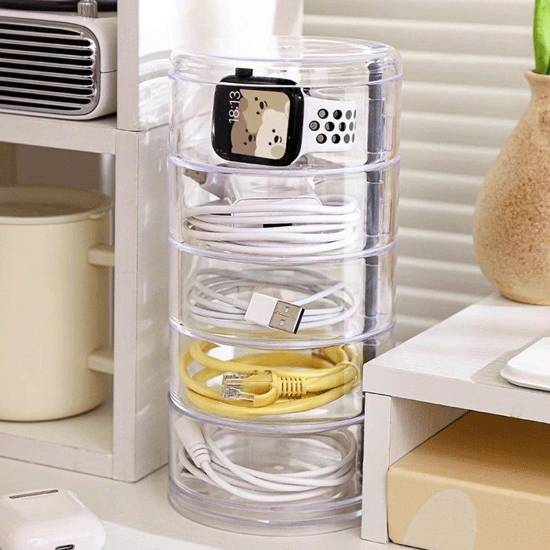 360°可旋转数据线收纳盒桌面电源充电头理线器耳机插头整理置物