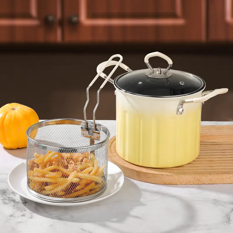 【高颜值】升级奶呼呼多功能炸炸壶家用省油防溅防烫油炸锅带滤网