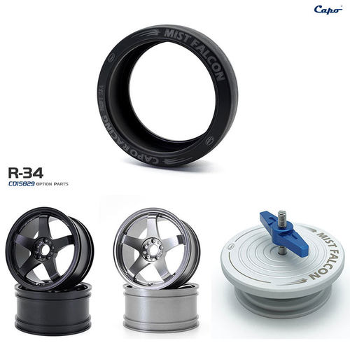 CAPO R34 GTR战神仿真平跑漂移车 白雾隼漂移胎装胎压胎器CNC轮毂