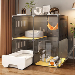 香港澳门包邮猫笼子猫厕所猫砂盆一体家用室内不占地双层猫咪别墅