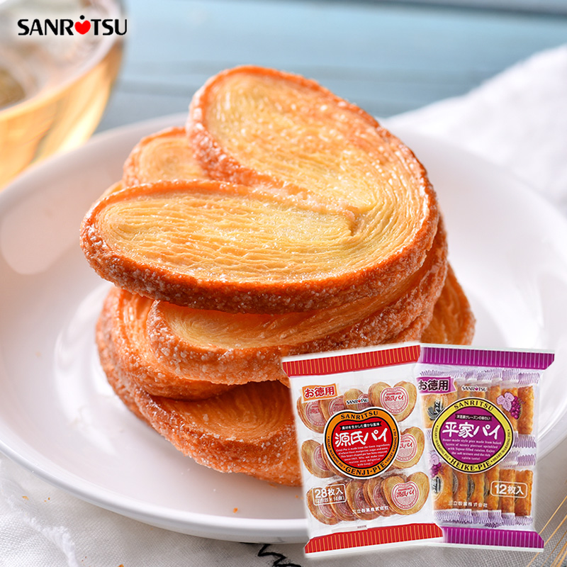 日本进口曲奇饼干三立蝴蝶酥 源氏爱心千层酥家庭装240g 24枚入