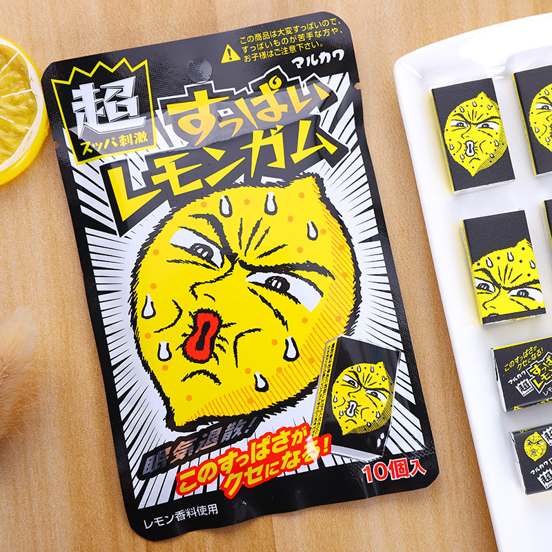 日本进口零食丸川超酸柠檬味口香糖酸味泡泡糖48g柯南星之卡比袋