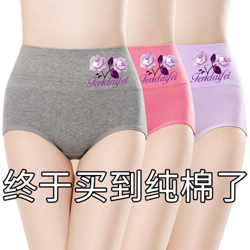 4条装纯棉高腰内裤女大码