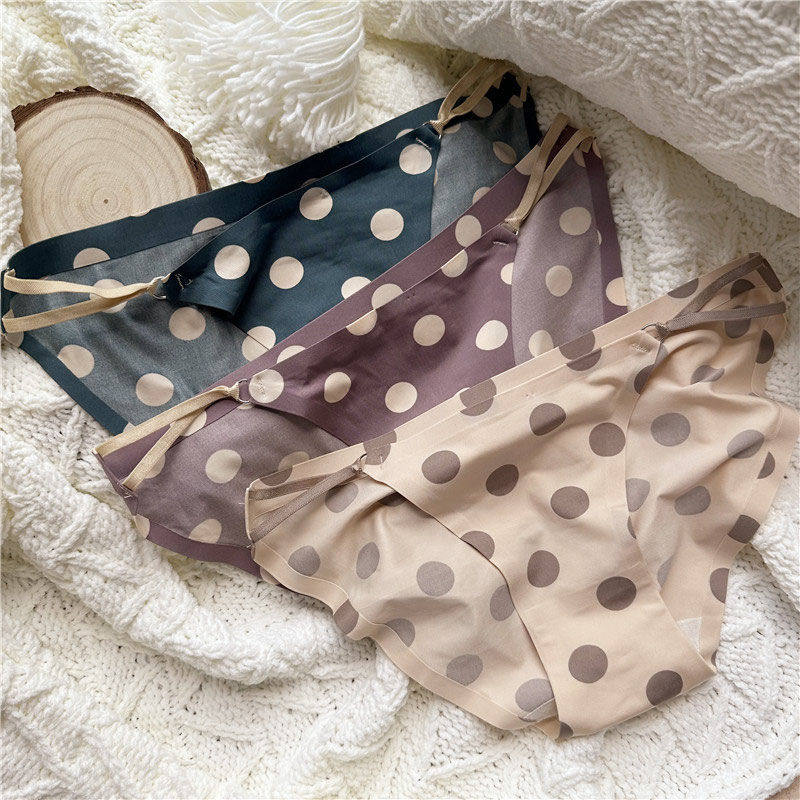 波点冰丝无痕内裤女纯棉裆性感细带纯欲复古薄款低腰女生三角裤