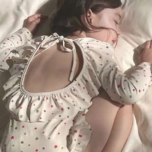 Next Kiss女童泳衣公主露背防晒长袖 连体泳衣度假洋气甜美游泳装