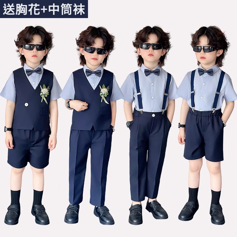 韩国夏季男童高级感小礼服儿童西装套装花童婚礼西服主持人演出服