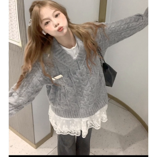 韩系早秋chic套装新款韩系慵懒休闲好看针织毛衣吊带裙小众套装女