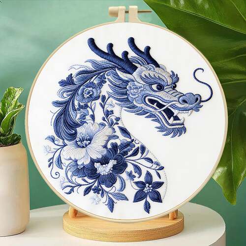 新中式青花龙刺绣画 国风书房玄关装饰手工刺绣成品摆件