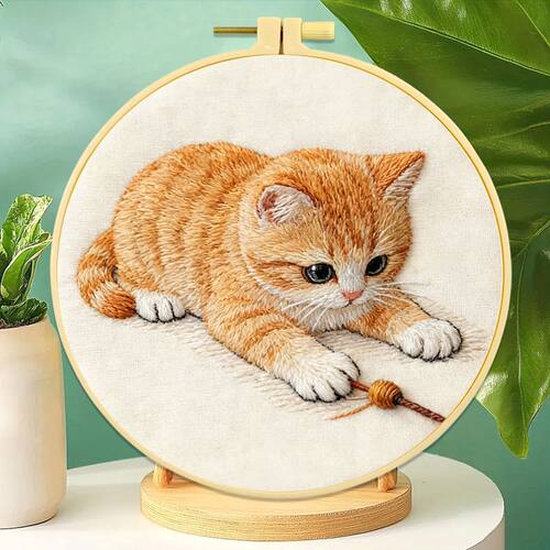 猫咪嬉戏刺绣材料包 北欧 ins客厅装饰手工DIY 挂画