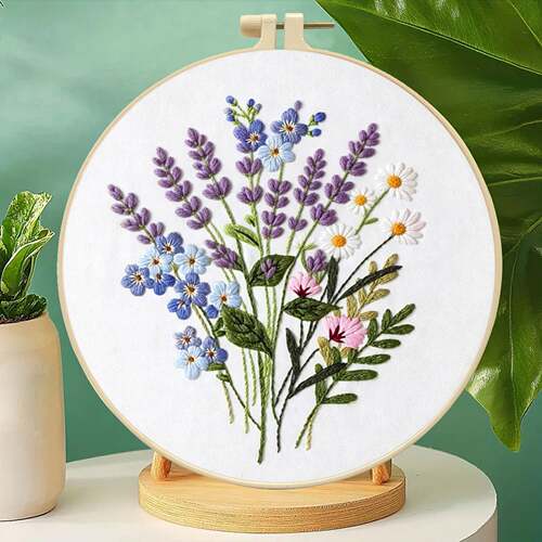 薰衣草花束刺绣材料包 北欧 ins客厅装饰手工DIY 挂画 批