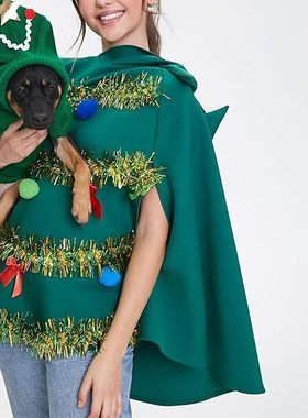 2024亚马逊外贸新款圣诞女士树裙子 连帽披风3D表演服饰 厂家直销