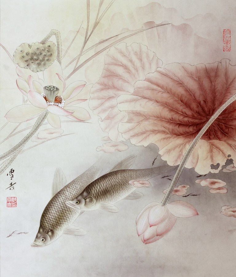 工笔画底稿 鱼稿系列6#白描打印稿毛笔勾线宣纸稿直接上色