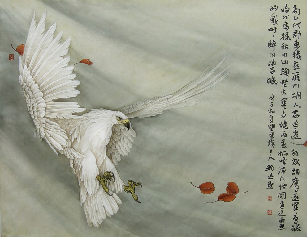 工笔画底稿工笔鹰独舞秋风 白描5#打印稿 毛笔勾线宣纸稿