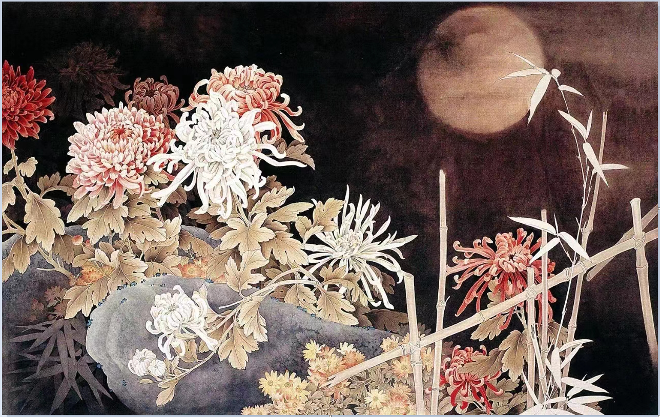 工笔画底稿花鸟 4尺工笔菊花横幅白描打印稿学习临摹国画