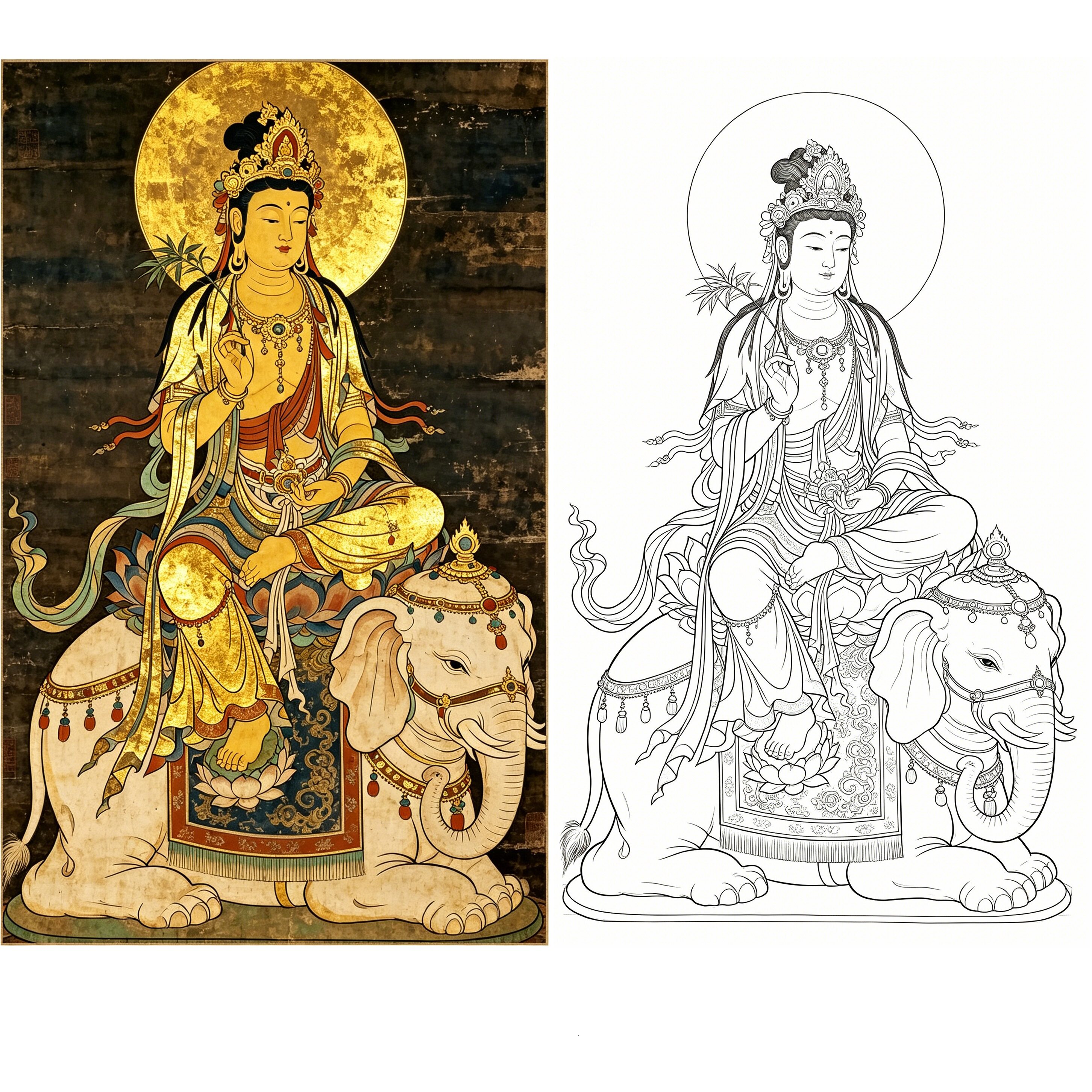 工笔画底稿工笔菩萨观音人物普贤国画
