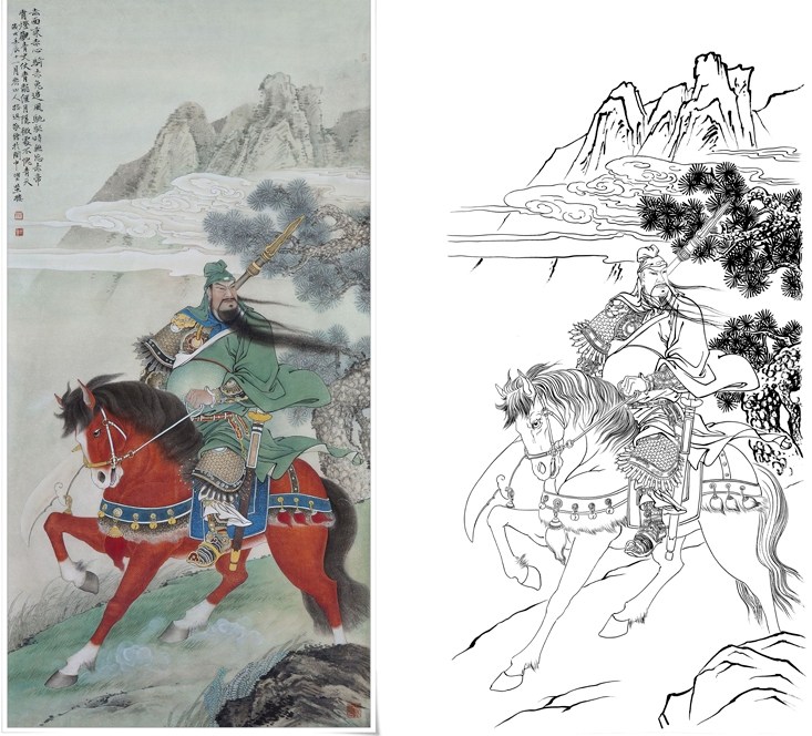 工笔画底稿 4尺6尺关公赤面秉赤心白描10#打印稿宣纸稿有步骤图