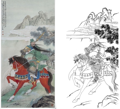 4尺关公赤心白描打印稿工笔画