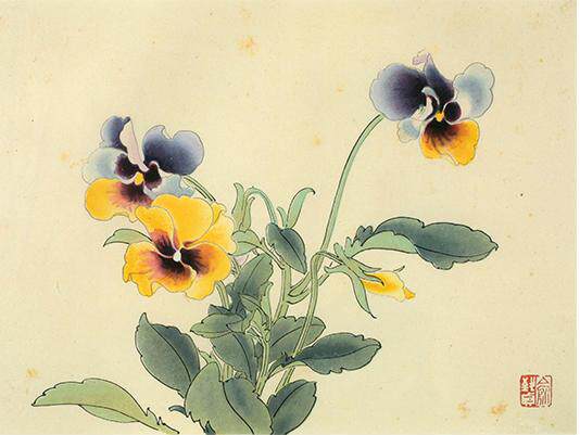 工笔画底稿 俞致贞花卉小品三色堇白描25#打印稿宣纸稿