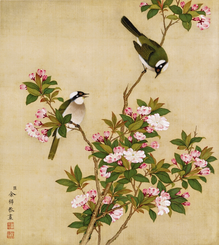 工笔画底稿 清 余穉 海棠花白描12-3# 打印稿 毛笔勾线宣纸稿