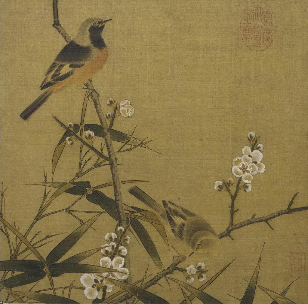 工笔画底稿宋 梅竹双雀图白描14#打印稿毛笔勾线宣纸稿有步骤图