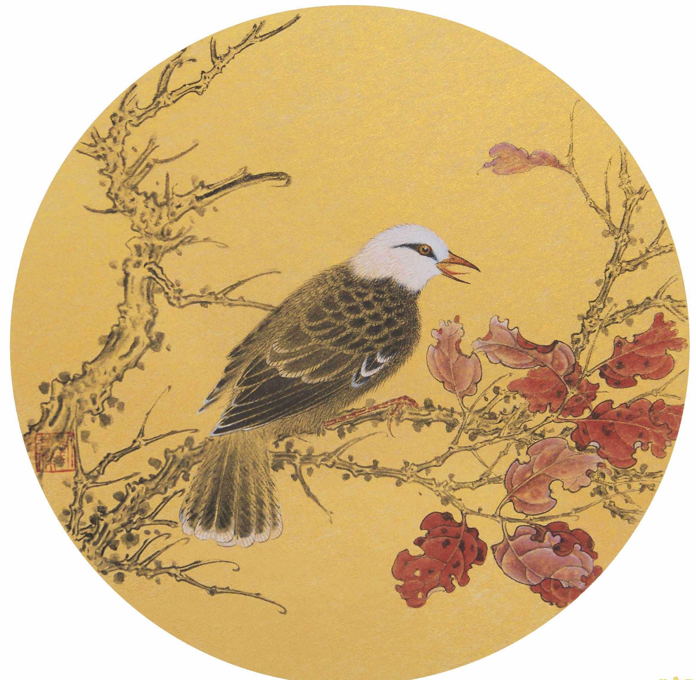 工笔画底稿 团扇花鸟小品 白描 47#打印稿毛笔勾线直接上色宣纸稿
