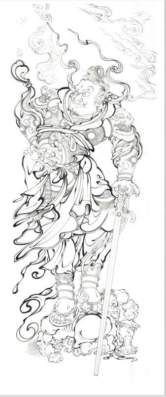 工笔画底稿竖副佛像罗汉神话人物四大天王2#白描打印稿宣纸稿