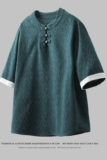 新中式半袖落肩圆领提花透气日常吸汗百搭短袖A087-7-YM639P55，男装T恤，电商A087-1