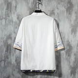 风春夏款锦鲤刺绣拼接盘扣五分袖宽松衬衫男A087-1-YM953-P65，男装T恤，电商A087-1