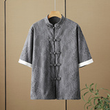 新中式2025盘扣短袖圆领提花t恤复古五分袖潮男A087-1-YM731-P55，男装T恤，电商A087-1