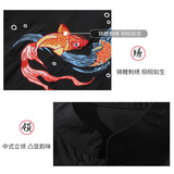 风春夏款锦鲤刺绣拼接盘扣五分袖宽松衬衫男A087-1-YM953-P65，男装T恤，电商A087-1