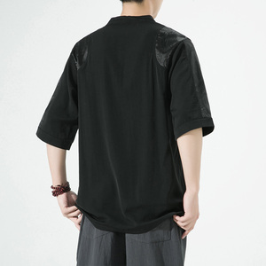 新中式风夏款拼接盘扣宽松汉服唐装短袖T恤A087-1-YM951-P55图片