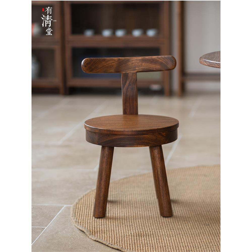 有清堂新中式实木凳子乌金木旋转椅餐椅茶椅茶凳休闲椅儿童椅